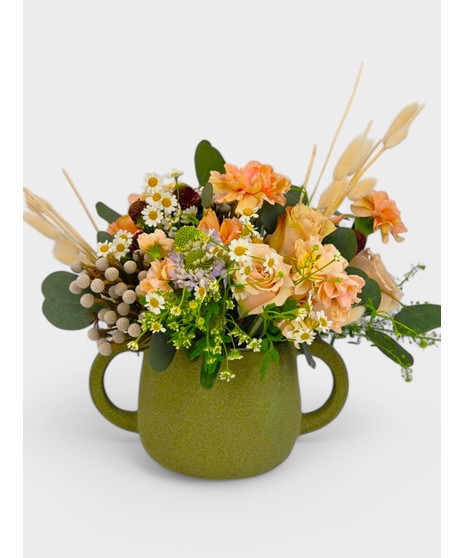 Mixed Pastel shades of roses, tulips , Hyacinth and modern succulents nested high quality lavender glass vase